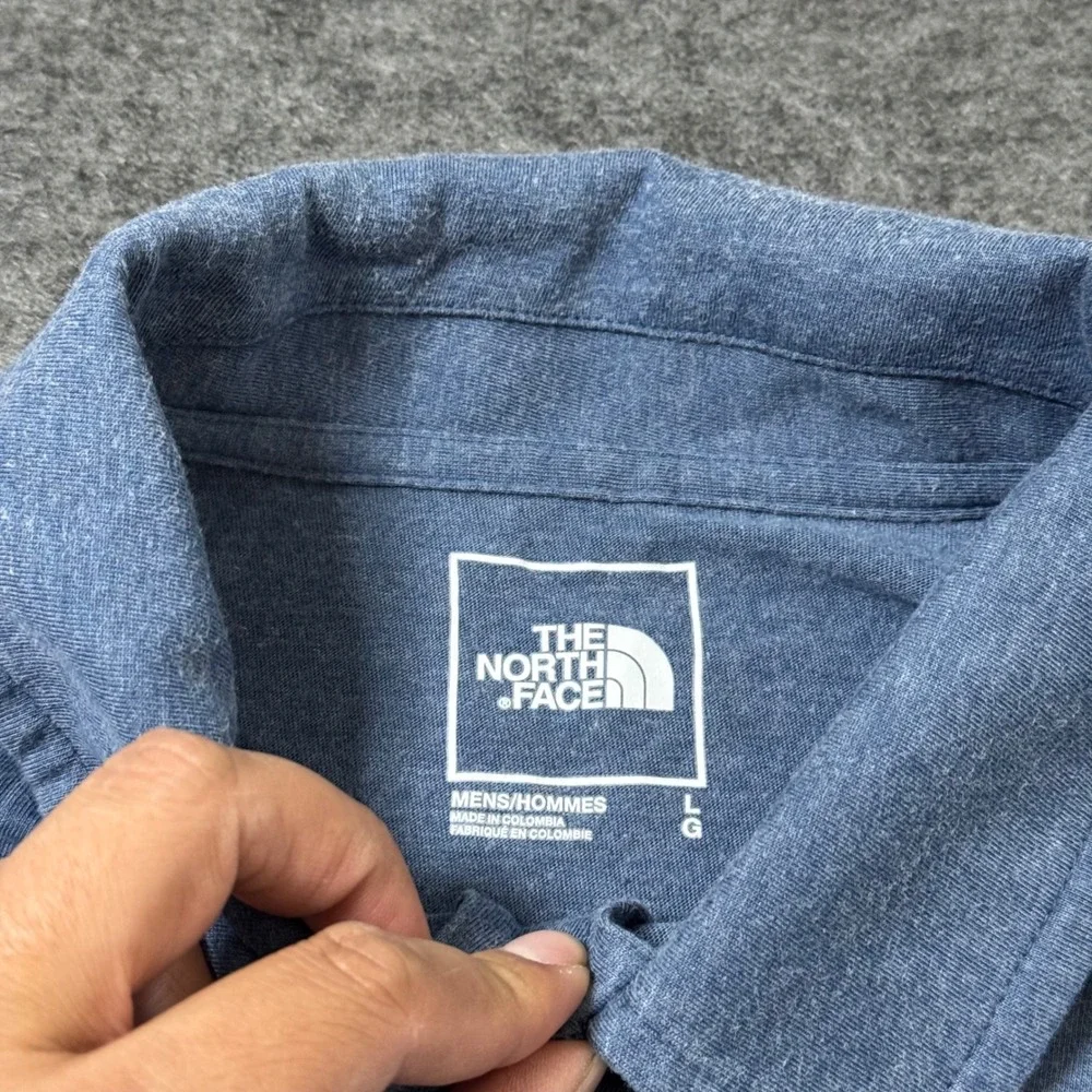 The North Face Mens Blue Heathered Cotton Lyocell Short Sleeve Polo Shirt Large